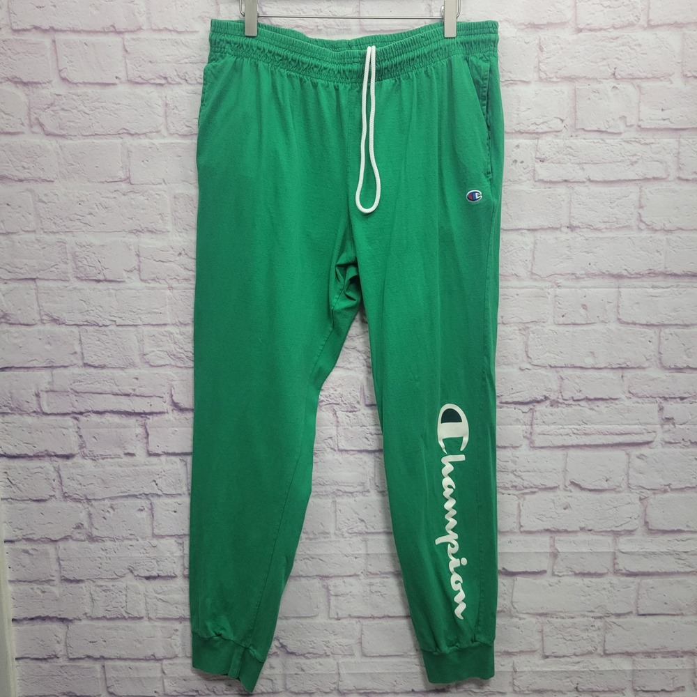 Champion Green Spellout Logo Joggers Sweatpants Mens XL Athletic Indie Gorpcore